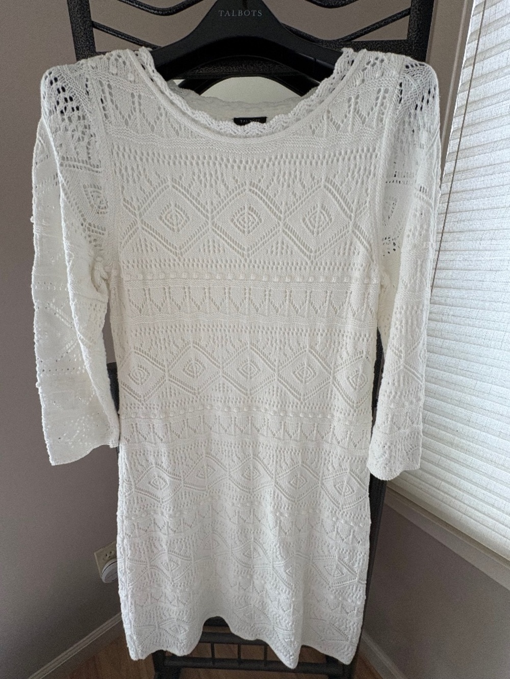 Talbots NWT White Knit Long-Sleeve, Lined Dress in Petite Medium
